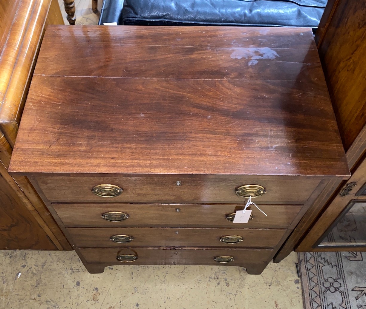 A small 19th century and later four drawer mahogany chest (converted), width 64cm, depth 41cm, height 74cm